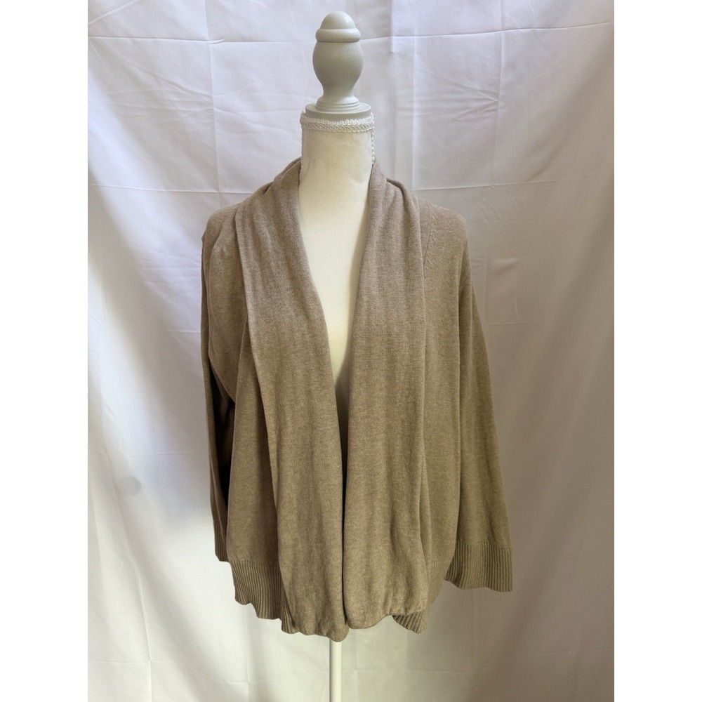 EILEEN FISHER Sweater XL Organic Cotton Shawl Collar Open Front Cardigan Beige